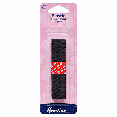 H621.20 General Purpose Knitted Elastic: 1m x 20mm: Black 